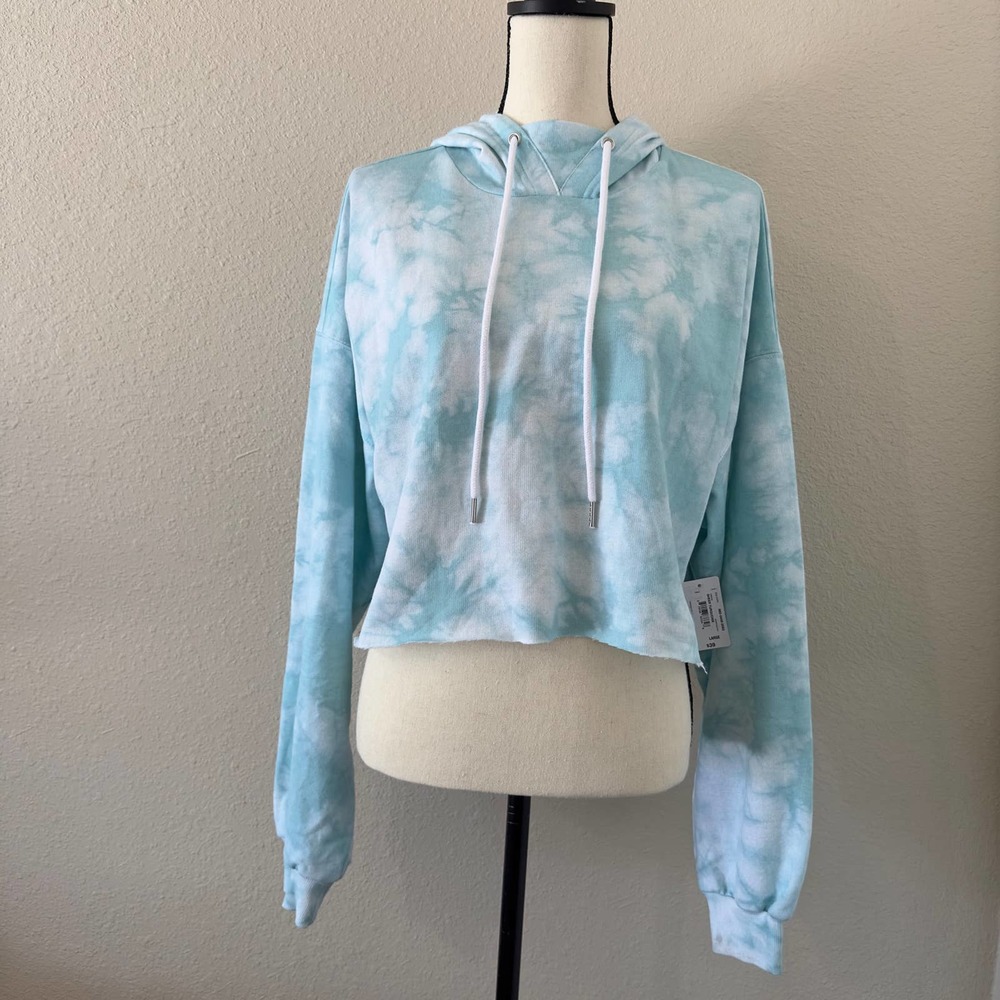 NWT Flirtitude Active Teal Tie Dye Cropped Hoodie -LARGE - Picture 2 of 10